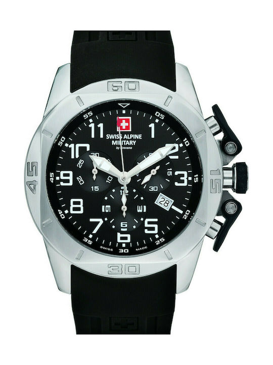 Swiss Alpine Military by Grovana Uhr Chronograph Batterie mit Schwarz Kautschukarmband 7063.9837SAM