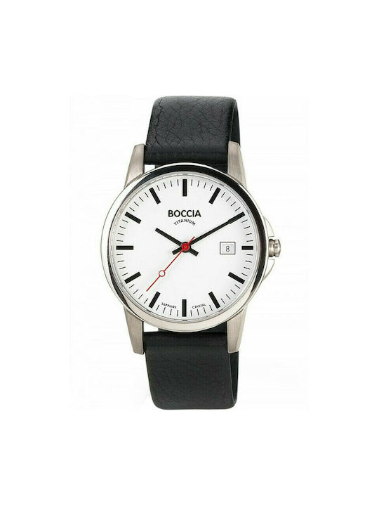 Boccia Battery Watch with Leather Strap Black