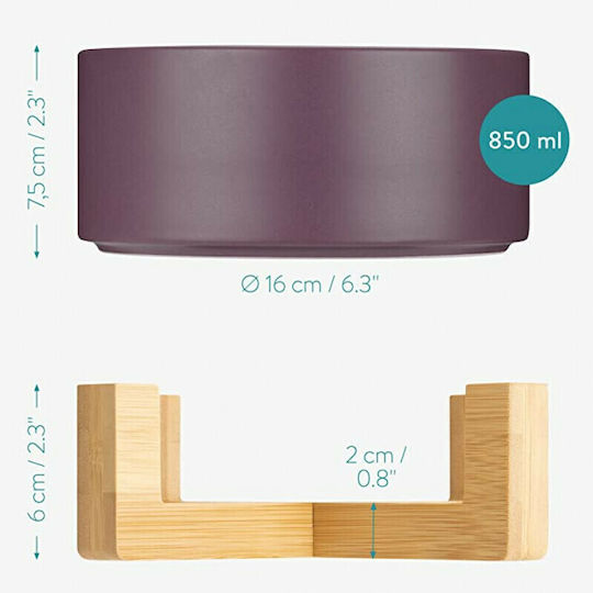 Navaris Ceramic Bowl Food & Water for Dog & Cat with Base 850ml 16cm in Purple Color 2pcs