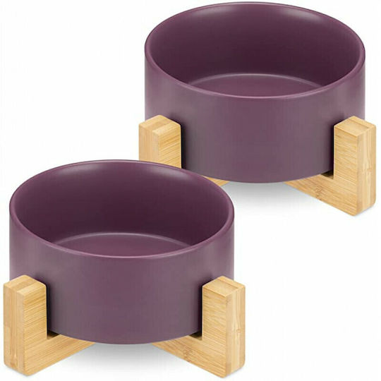 Navaris Ceramic Bowl Food & Water for Dog & Cat with Base 850ml 16cm in Purple Color 2pcs