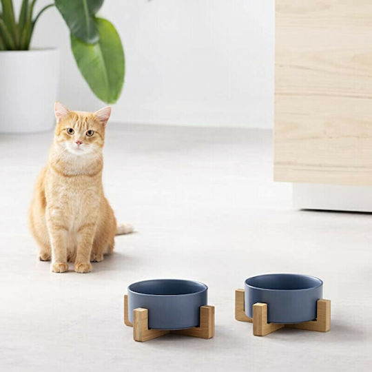 Navaris Ceramic Bowl Food & Water for Dog & Cat with Base 850ml 16cm in Blue Color 2pcs