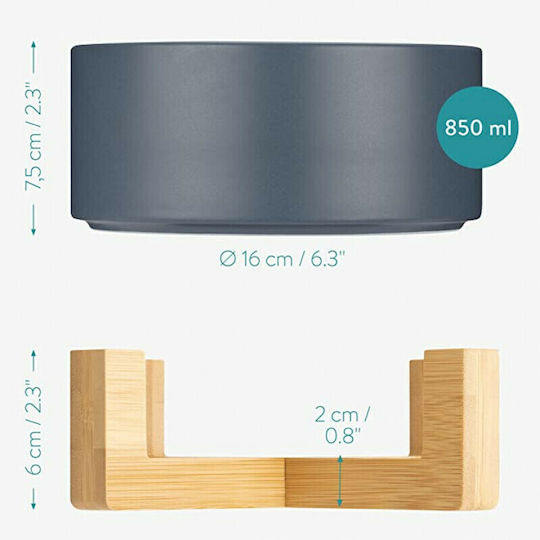 Navaris Ceramic Bowl Food & Water for Dog & Cat with Base 850ml 16cm in Blue Color 2pcs