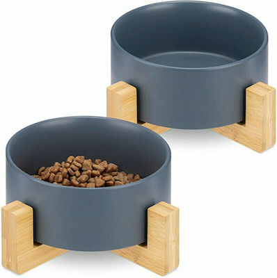 Navaris Ceramic Bowls Dog Food & Water Blue with Base 850ml 48350.04