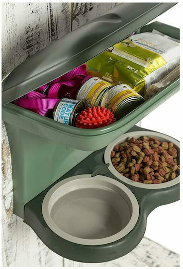 Bama Kunststoff Schale mit Behälter Futter & Wasser für Hund & Katze auf Basis von 2x 52cm in Grün Farbe