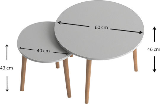 Rundes Zentral Kaffeetisch Roma Holz Weiß 2Stücke M60xL60xH46cm