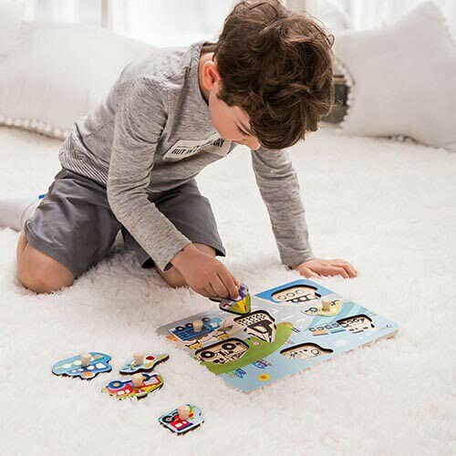 Lemnos Puzzle pentru Copii cu Îmbinări Puzzle Trafic Auto 7buc Classic World