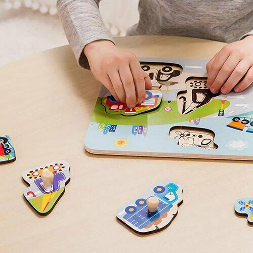 Lemnos Puzzle pentru Copii cu Îmbinări Puzzle Trafic Auto 7buc Classic World