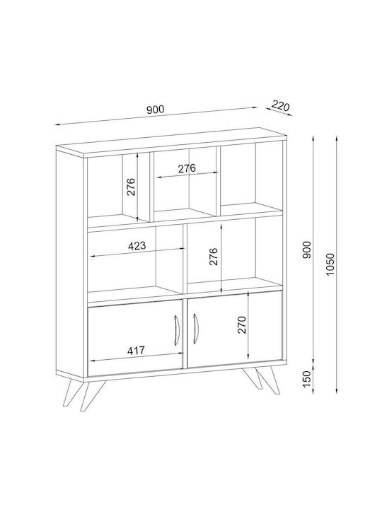 Bookcase Symi White-dark Brown 90x22x105cm