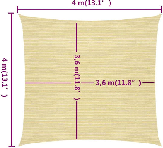 vidaXL Square Shade Sail Beige With Hoop 4x4m 160gr/m²