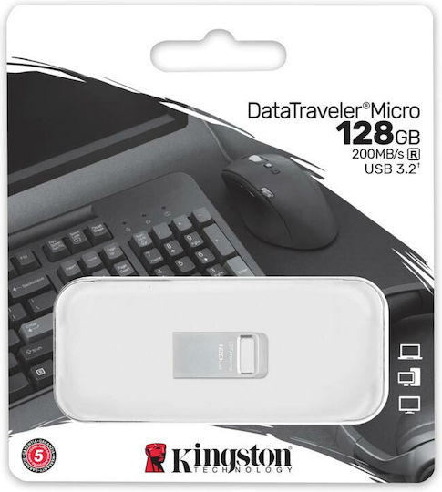 Kingston DataTraveler Micro Gen2 128GB USB 3.2 Stick Ασημί