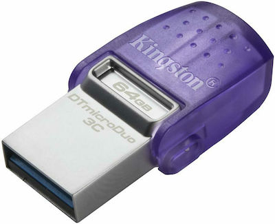 Kingston DataTraveler MicroDuo 3C 64GB USB 3.1 Stick with connection USB-A & USB-C Purple