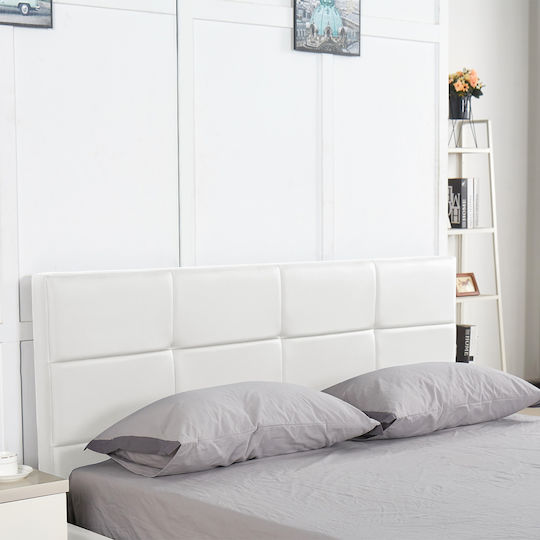 Anemone Pat Queen Tapițat cu Piele Ecologică Alb cu Spațiu de Stocare & Lamele pentru Saltea 160x200cm