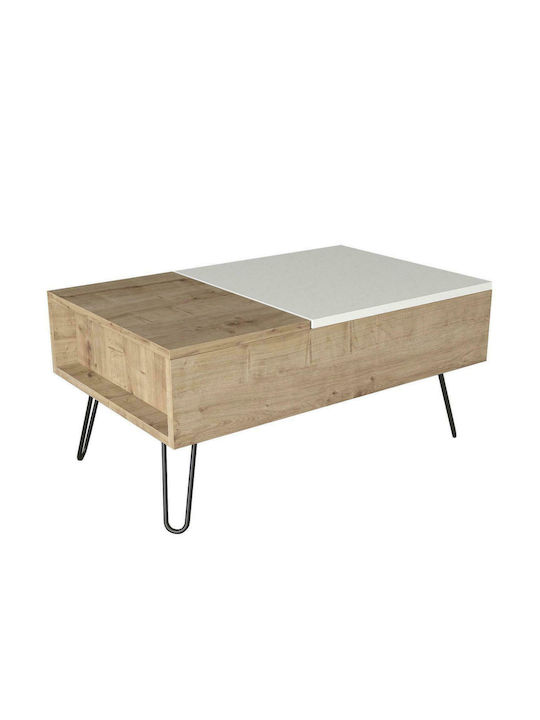 Măsuță Centrală Rectangulară Limnos din Lemn cu Mecanism de Ridicare Bej M80xL50xÎ39cm