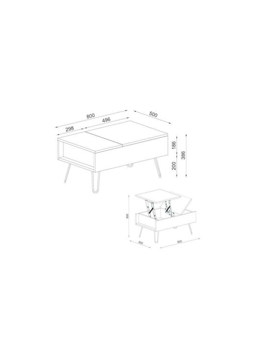 Măsuță Centrală Rectangulară Limnos din Lemn cu Mecanism de Ridicare Bej M80xL50xÎ39cm
