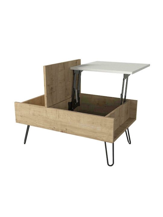 Măsuță Centrală Rectangulară Limnos din Lemn cu Mecanism de Ridicare Bej M80xL50xÎ39cm