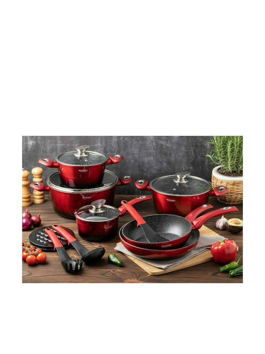 Edenberg Cookware Set of Aluminum with Non-stick Coating Red 15pcs