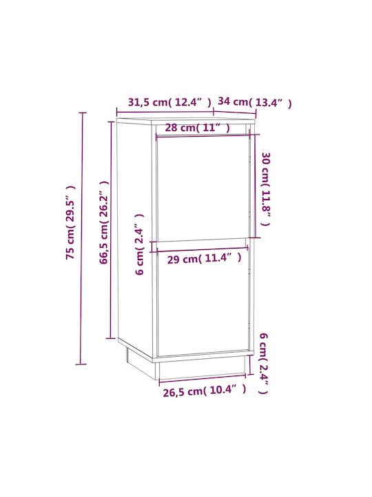 Living Room Display Cabinet Made of Solid Wood White 31.5x34x75cm