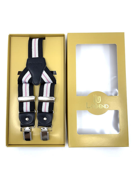 Striped Suspenders with Leather Parts in Black with White Pattern