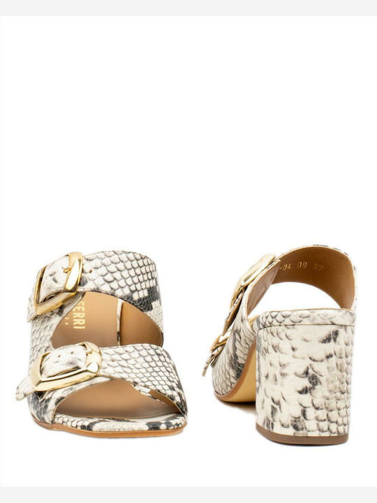Δερμάτινα Πέδιλα Beige Snake Print