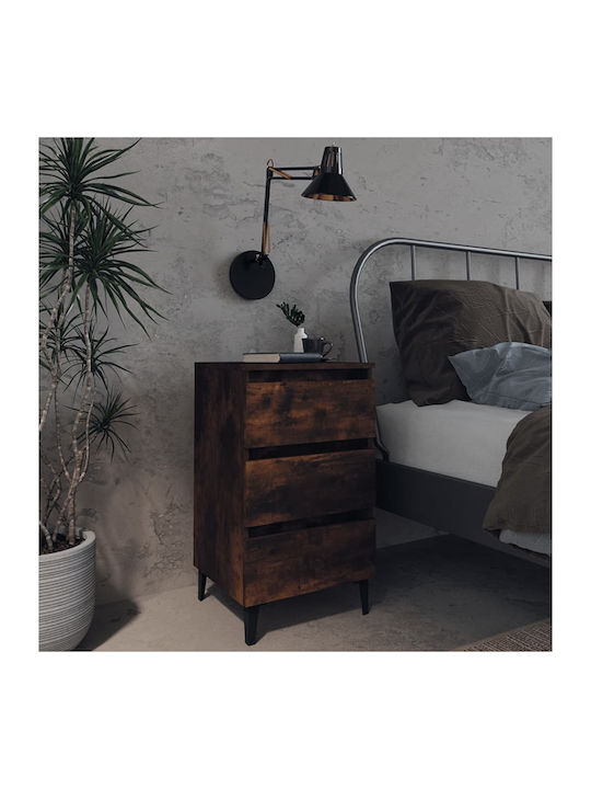 Wooden Bedside Table Καπνιστή Δρυς 40x35x69cm