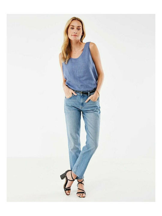 Women's Summer Blouse Linen Sleeveless Light Blue