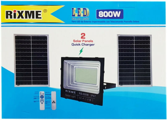 Rixme Στεγανός Ηλιακός Προβολέας LED 800W Ψυχρό Λευκό με Αισθητήρα Κίνησης και Τηλεχειριστήριο IP67