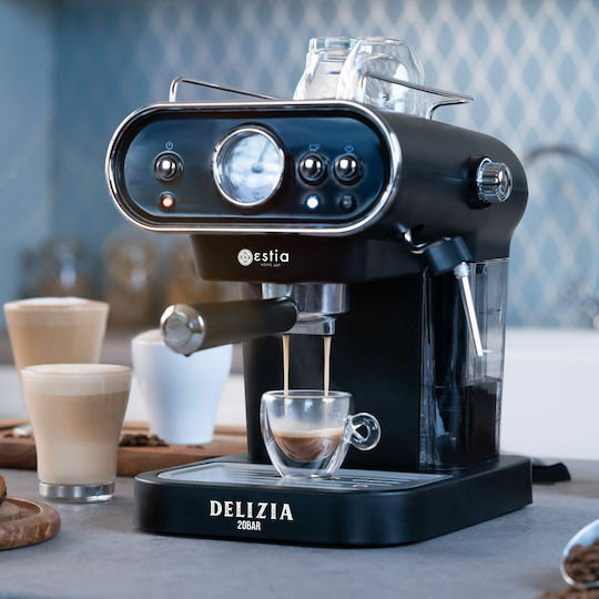 Estia Delizia Μηχανή Espresso 1050W Πίεσης 20bar Μαύρη