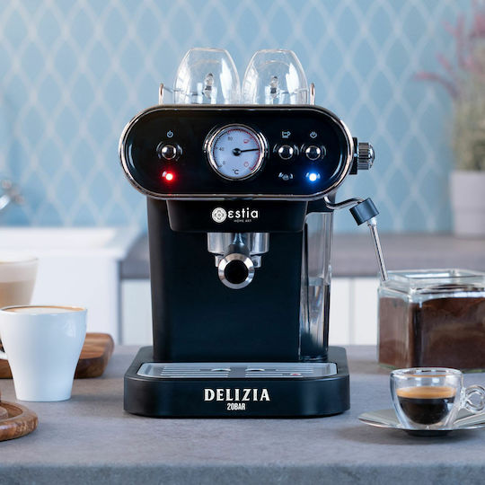 Estia Delizia Μηχανή Espresso 1050W Πίεσης 20bar Μαύρη