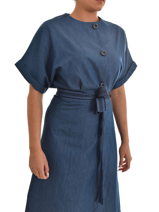 Sommer Midi Damenkleid Wickel Blau