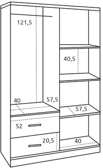 Four Door Wardrobe BRIANA Gray 120x42.5x180.5cm