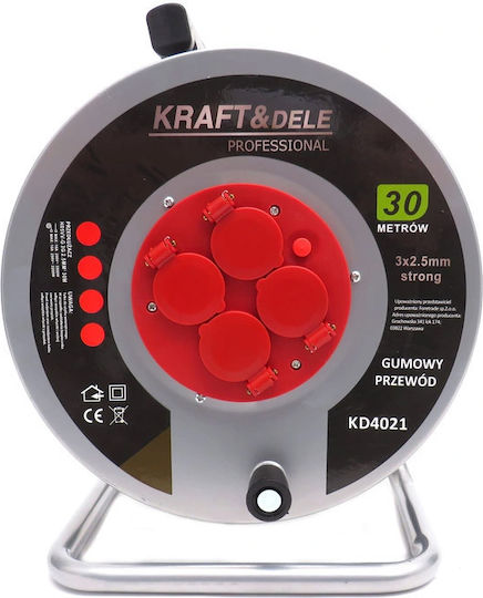 Kraft & Dele Cablu de prelungire 4 locuri cu cablu de 30m Diametru 3 x 2.5mm² Argintiu