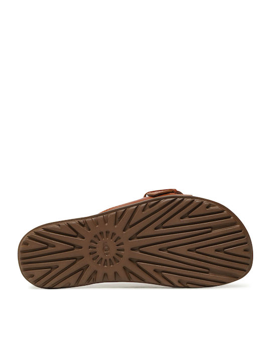 Buckle Leather Women's Flat Sandals in Tabac Brown Color