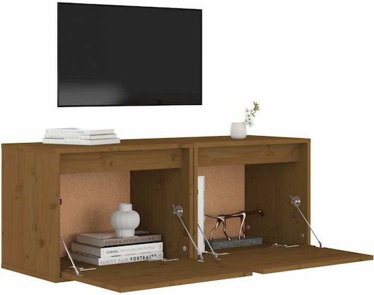 Wall Living Room Cabinet Made of Solid Wood Brown Honey 45x30x35cm