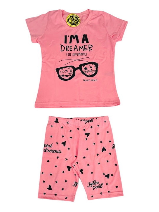 Dreams by Joyce R Set Top & Bottom Kids Summer Pyjamas Pink