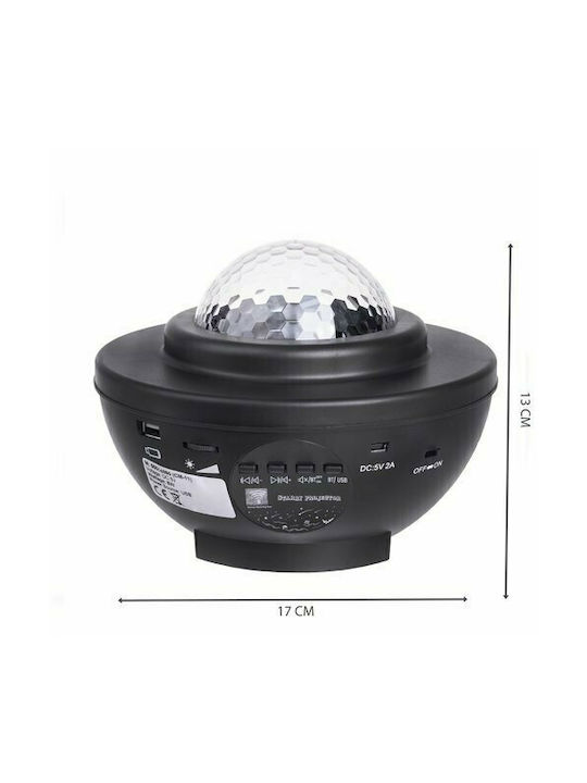 Lumini LED Rotativ Lampă de proiecție pentru copii Star cu Proiecție de Stele Negru 17x17x13εκ.