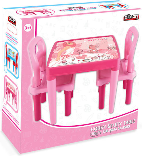 Set Masă cu Scaune pentru Copii din Plastic Roz Pilsan