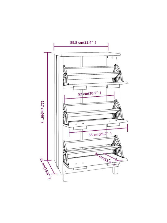 Wooden Shoe Organizer with 3 Shelves White 59.5x35x117cm