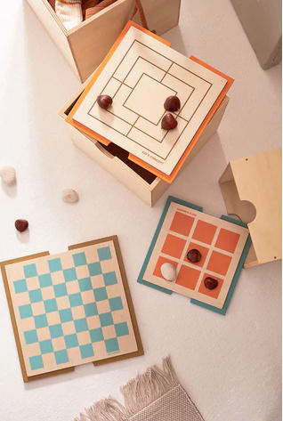 Kids Concept Kinder Aufbewahrungsbox aus Holz mit Brettspiele Beige 3Stück