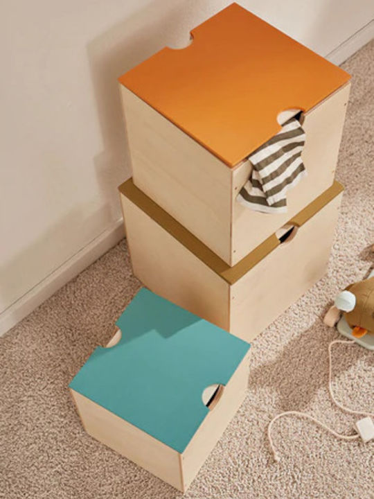 Kids Concept Παιδικό Κουτί Αποθήκευσης από Ξύλο με Επιτραπέζια Παιχνίδια Μπεζ 3τμχ