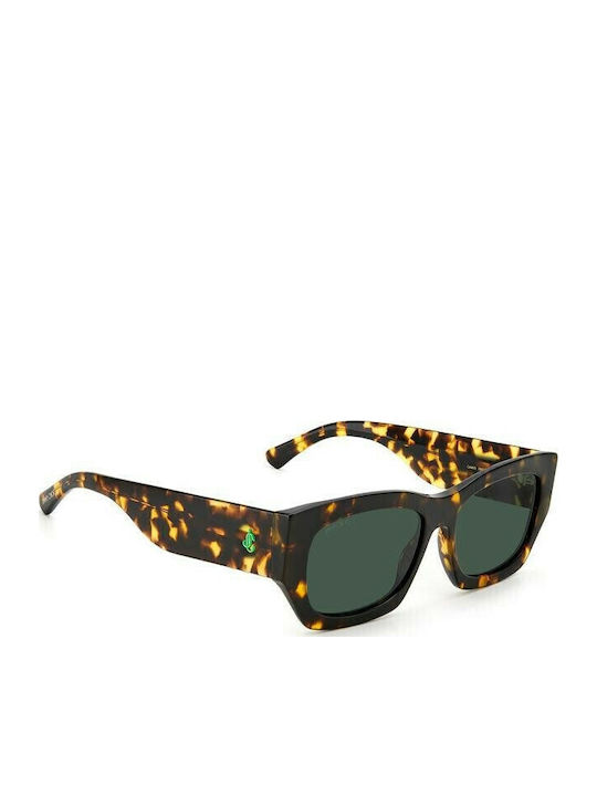 Jimmy Choo Women's Sunglasses with Brown Tartaruga Plastic Frame and Green Lens