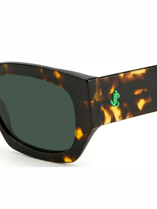 Jimmy Choo Women's Sunglasses with Brown Tartaruga Plastic Frame and Green Lens