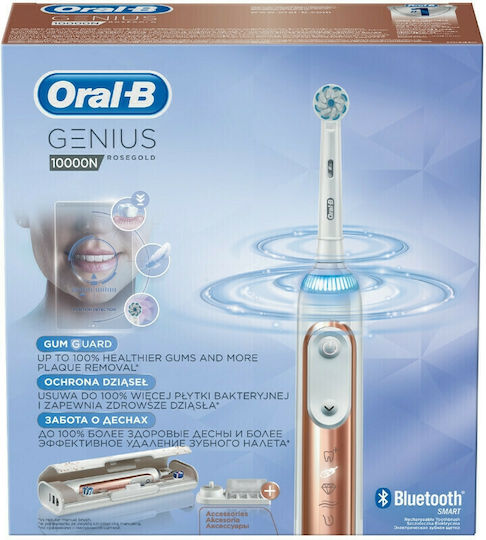 Oral-B Genius 10000N Electric Toothbrush with Timer, Pressure Sensor, and Travel Case Rose Gold