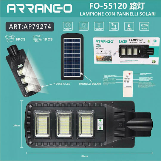 Arrango Ηλιακό Φωτιστικό Δρόμου 120W Ψυχρό Λευκό 6500K με Αισθητήρα Κίνησης IP65 64x24εκ.