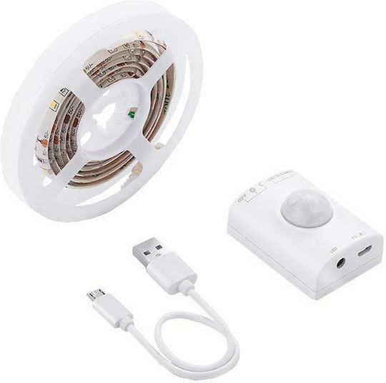 Eurolamp Waterproof LED Strip USB 5V Warm White Light 1m Type SMD2835 with Motion Sensor & Power Supply