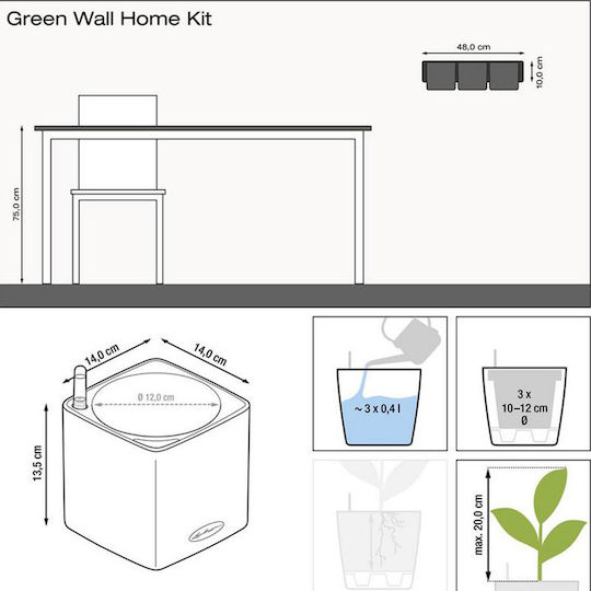 Lechuza Green Wall Σετ 3 Αυτοποτιζόμενες Γλάστρες Πλαστικές Λευκές