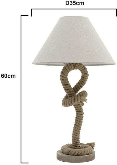 Inart Holz Vintage Tischlampe für Fassung E27 mit Beige Schirm und Braun Basis