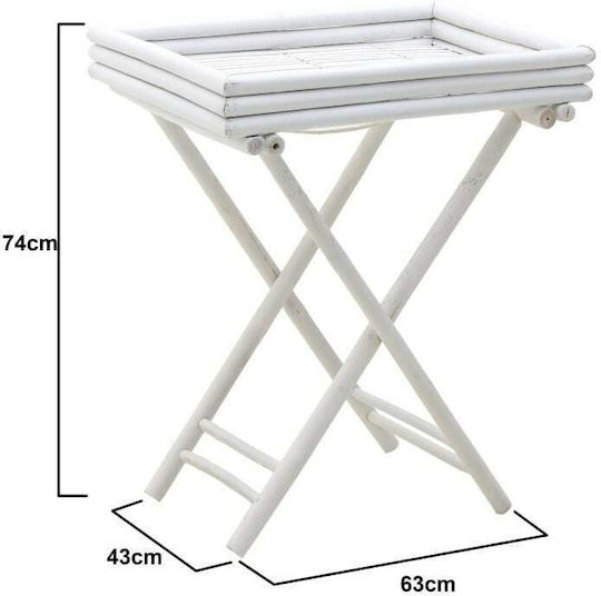 Inart Rectangular Bamboo Foldable Side Table White-Elephant Ivory 63x43x74 cm