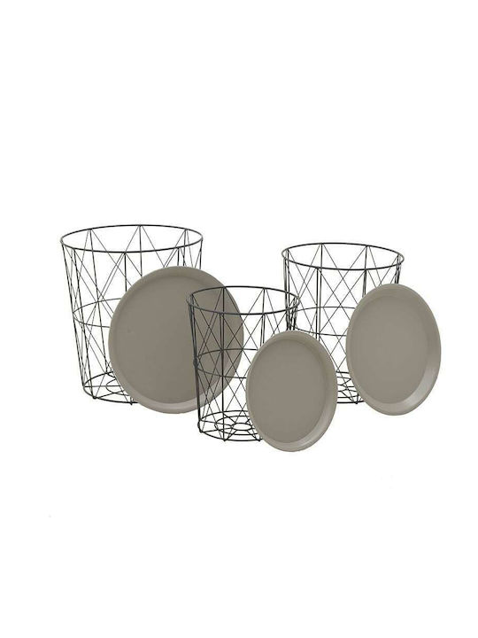 Round Side Table Metal Cream / Black 3pcs L40xW40xH44cm.