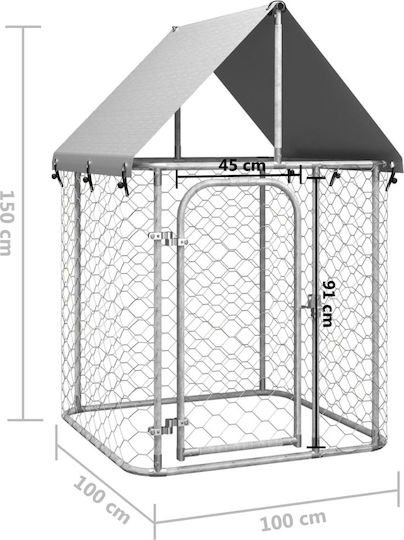 vidaXL Park Dog with Shelter made of Metal in Silver Color 100 x 100 x 150cm
