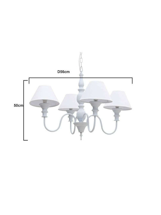 Inart Candelabru 4xE14 Ø56cm cu Abajururi Alb 3-10-774-0025